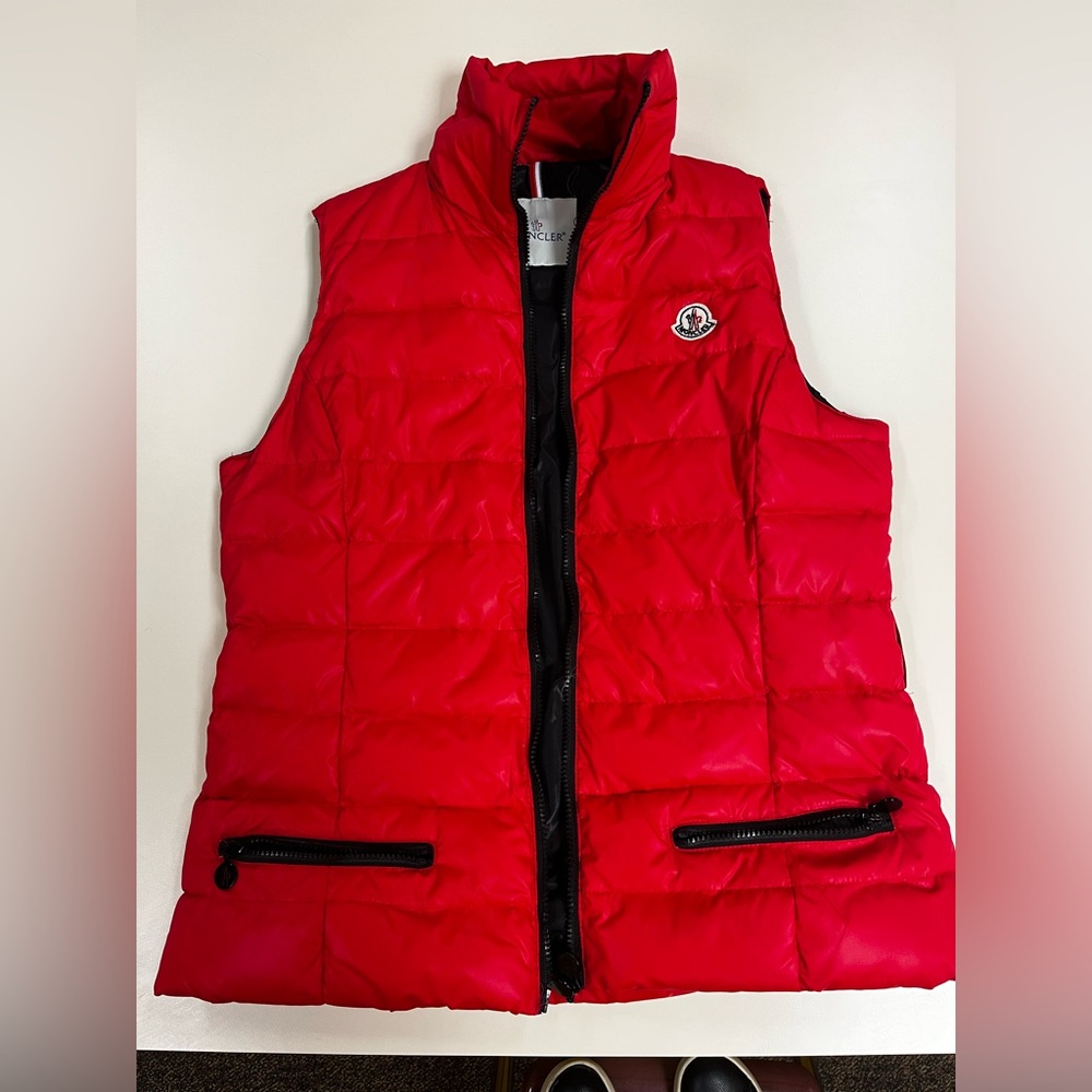 Red Puffer Jacket with Black Zipper